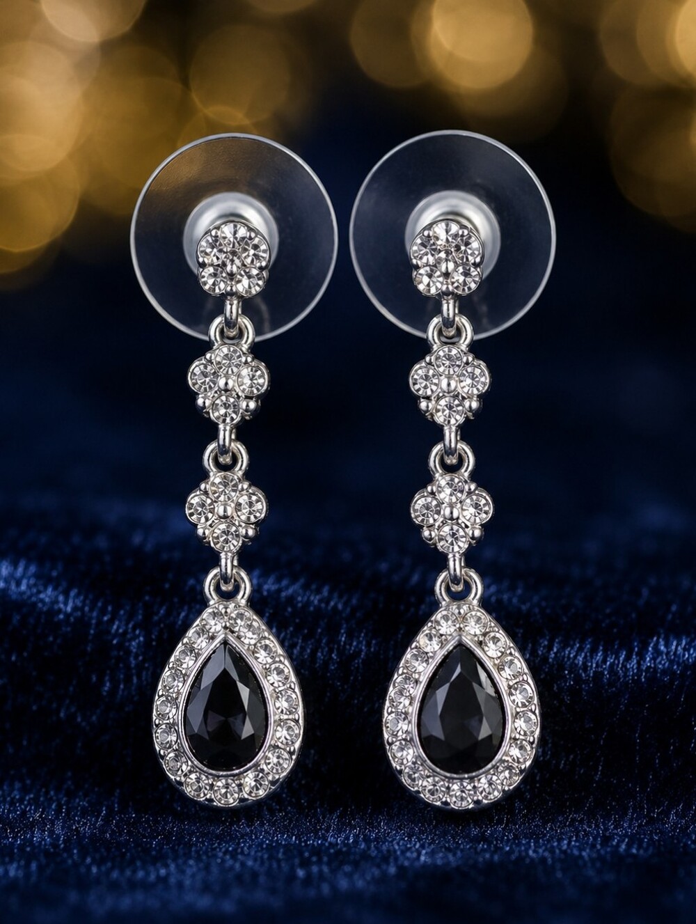 Monet Silver-Tone Black Teardrop Crystal Drop Earrings